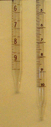 Blow-out pipette (left) and To-deliver pipette (right)